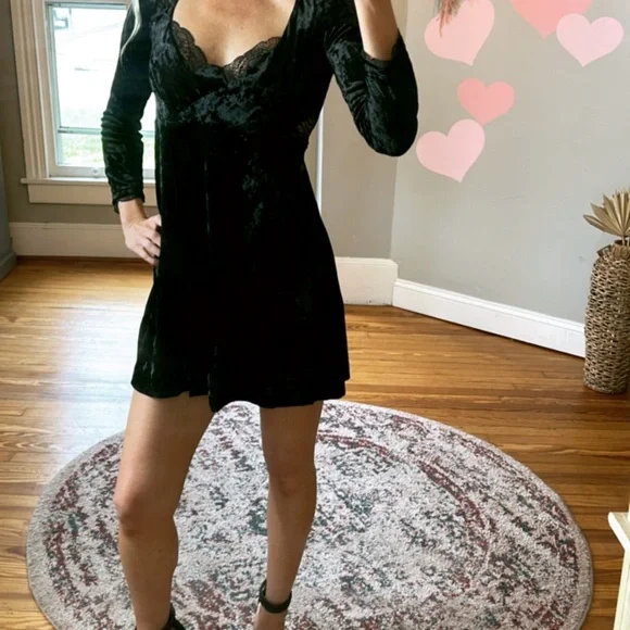 free people black velvet dress Free People Velvet + Lace Black Dress (0)